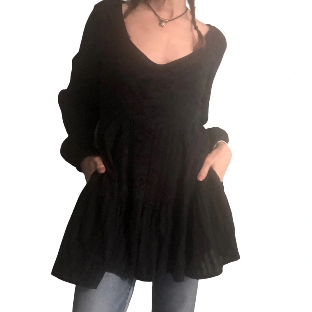 Free People Mini Dress Sz S Black Whimsigoth Boho Grunge Patchwork Cottagecore